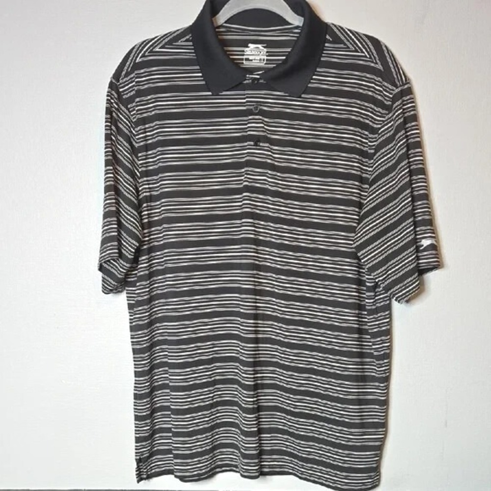 Slazenger Striped Polo Shirt, Black & White, Men's Size Large